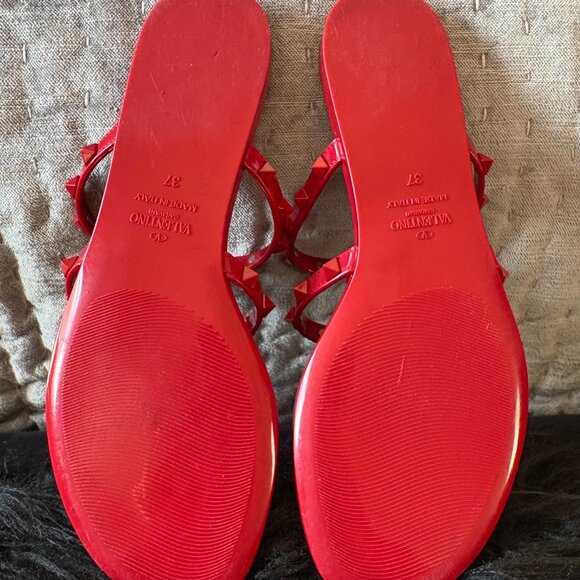 Valentino Garavani Rockstud Jelly Thong Sandals Red Size 37 - Picture 5 of 10